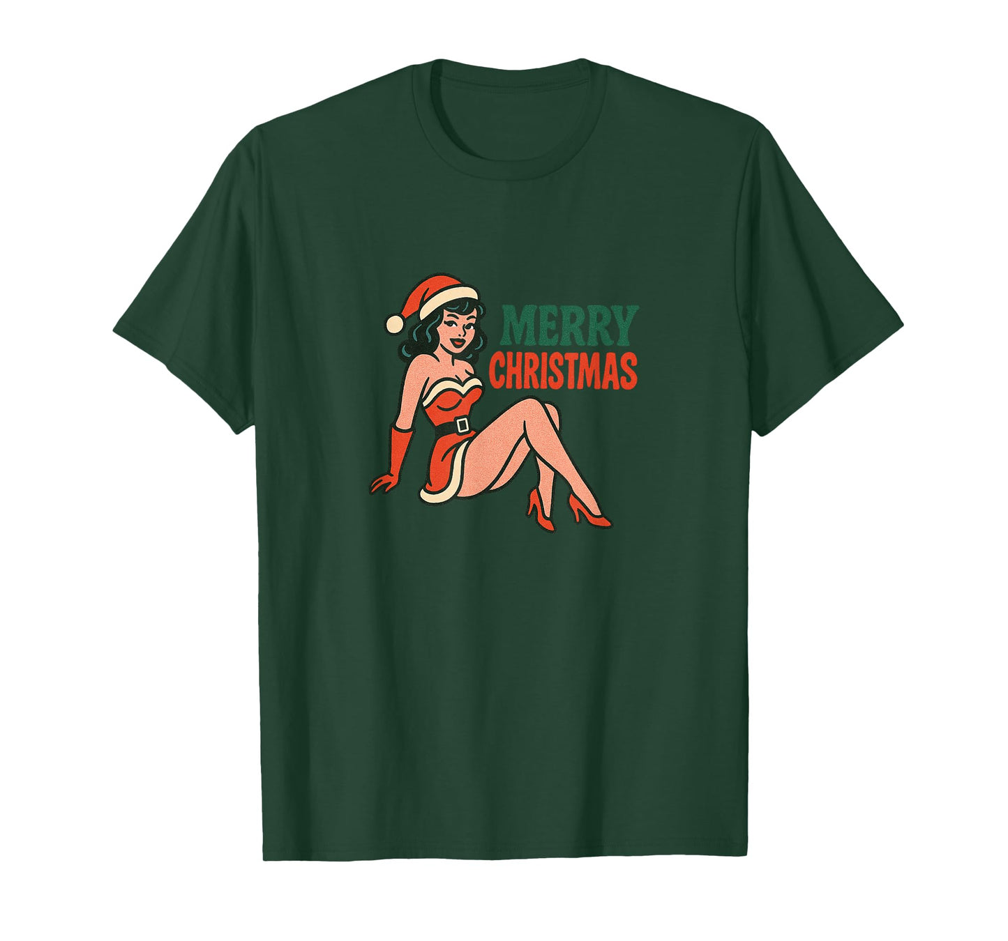 Vintage Merry Christmas Pinup Girl Holiday Retro Art T-Shirt