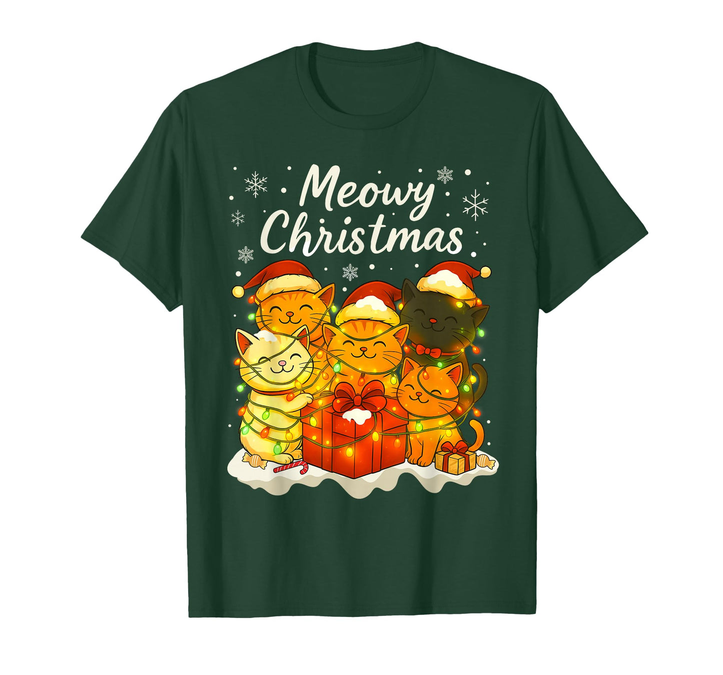 Funny Cat Christmas Holiday Xmas Santa Hat Meowy Christmas T-Shirt