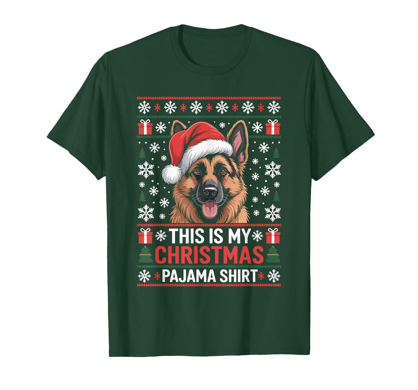German Shepherd Santa Hat Ugly Christmas Sweater Dog T-Shirt