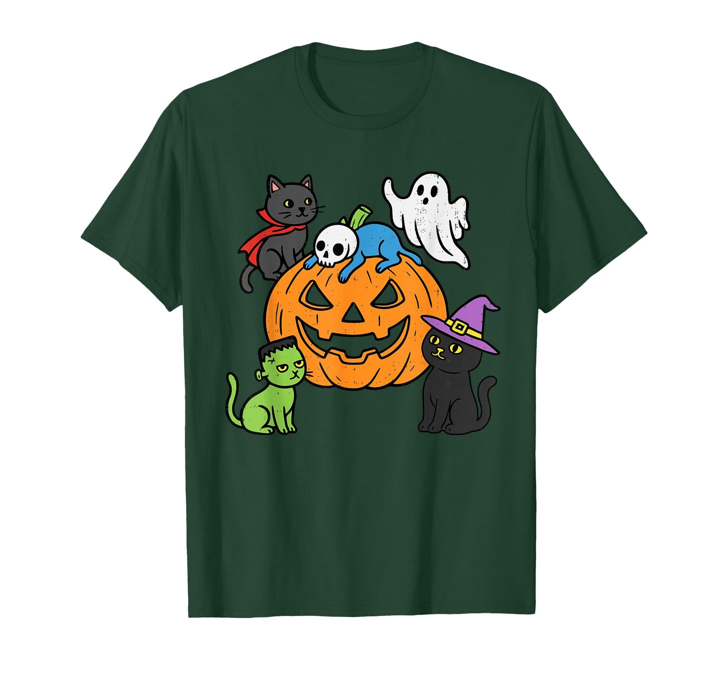 Halloween Cats Pumpkin Witch Vampire Spooky Kitty Costume T-Shirt