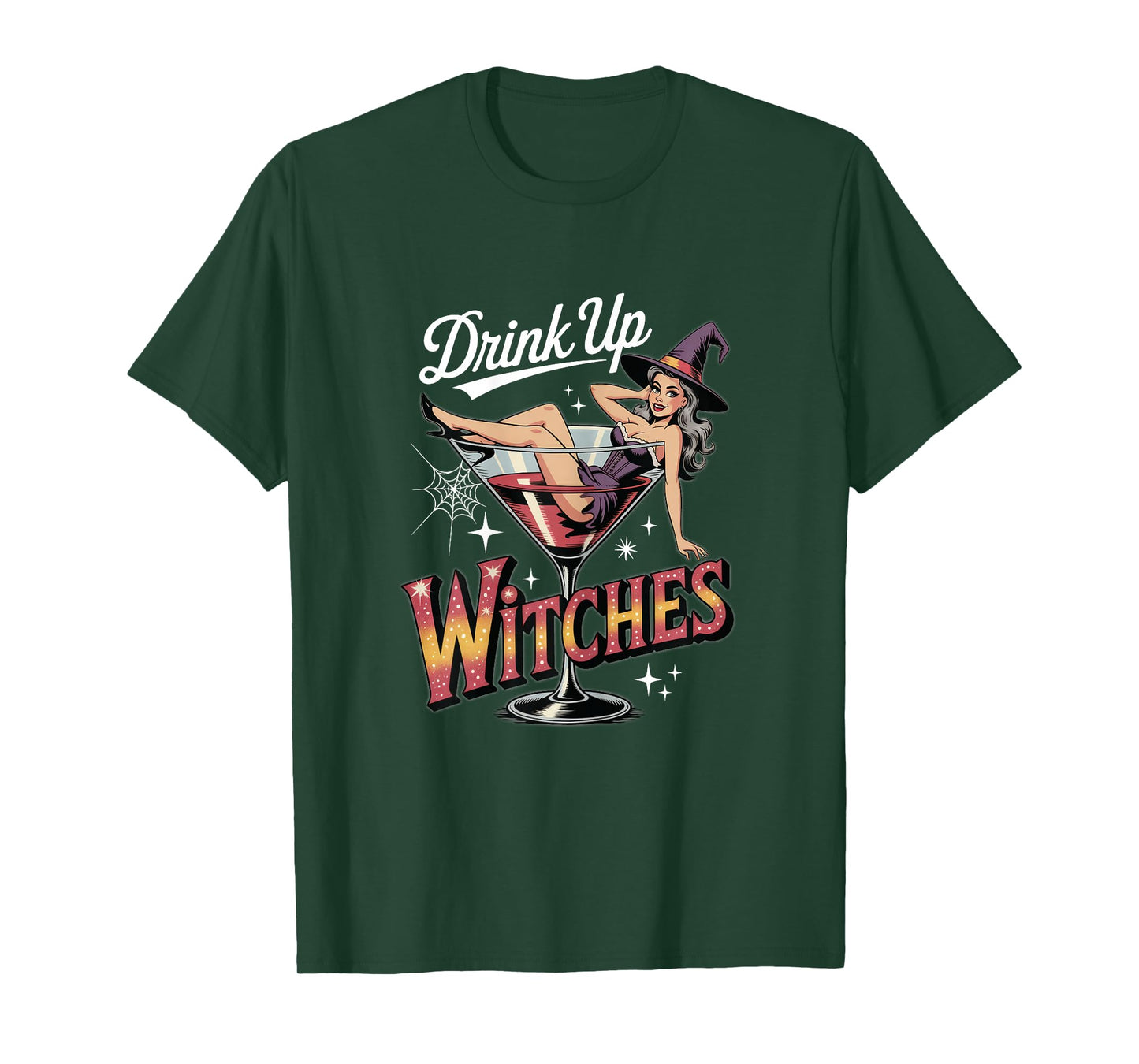 Funny Retro Pin-Up Witch Cocktail Party Drink Up Witches T-Shirt