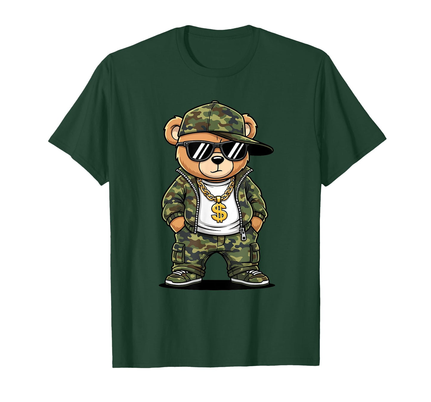 Camoflage Hip Hop Bear - 80s 90s Old School Hip Hop T-Shirt
