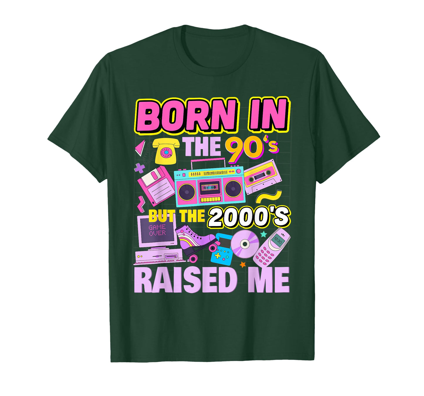Born In The 90's But The 2000's Raised Me Vintage Retro 90s T-Shirt