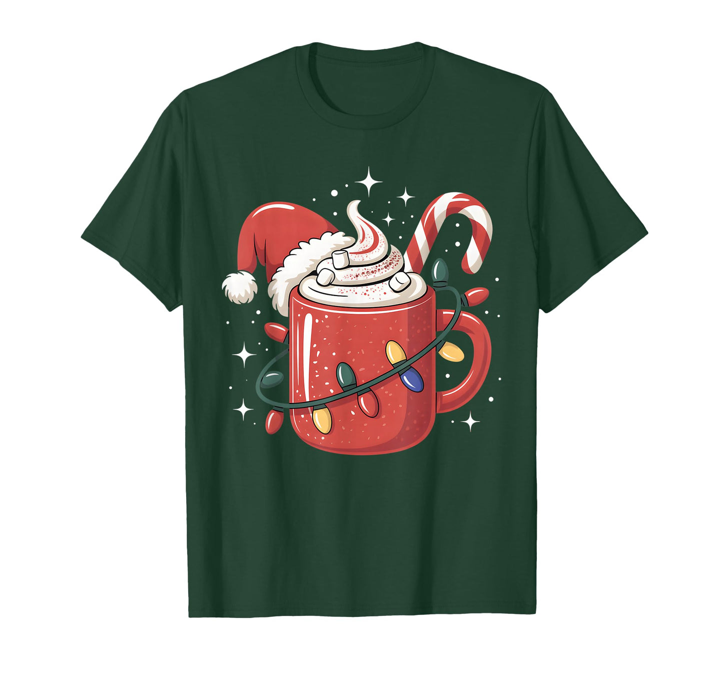 Candy Cane Cocoa Mug Christmas Lights Santa Hat Kids Women T-Shirt