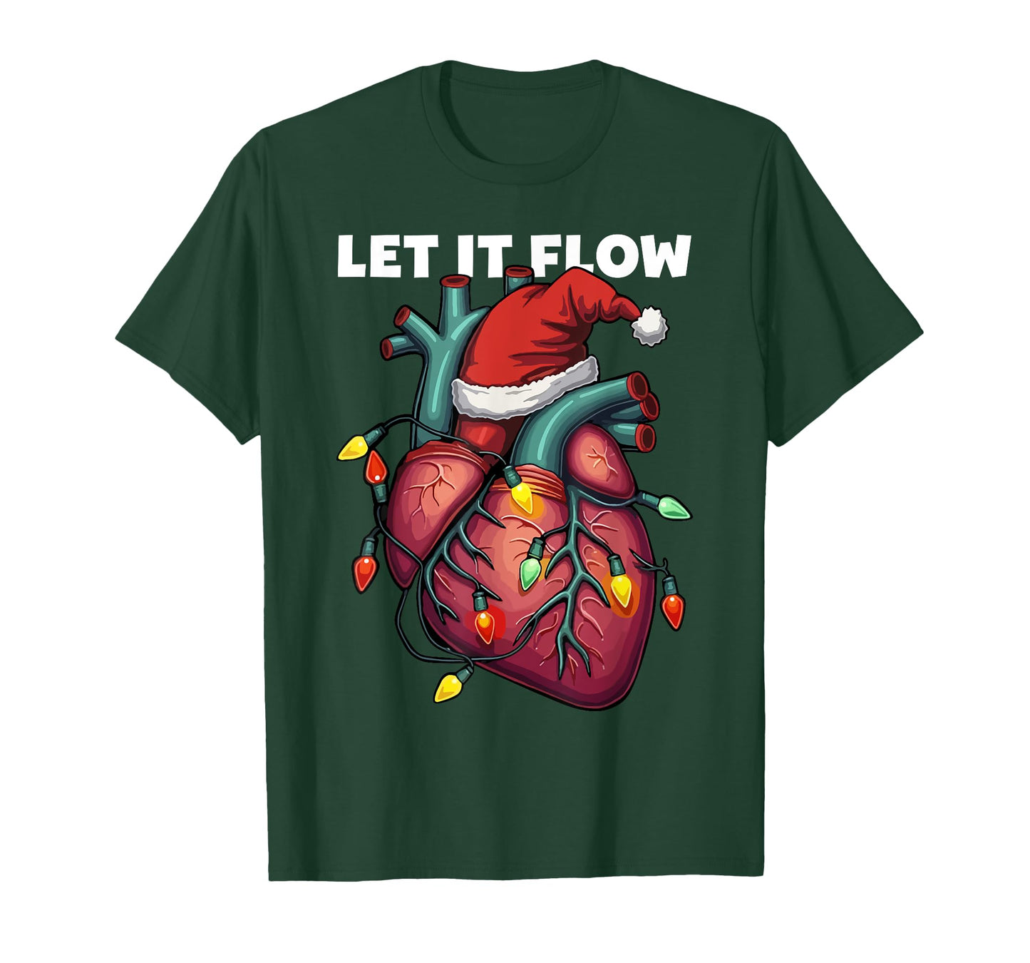 Funny Santa Hat Let It Flow Anatomy Heart Cardiac Nurse Xmas T-Shirt
