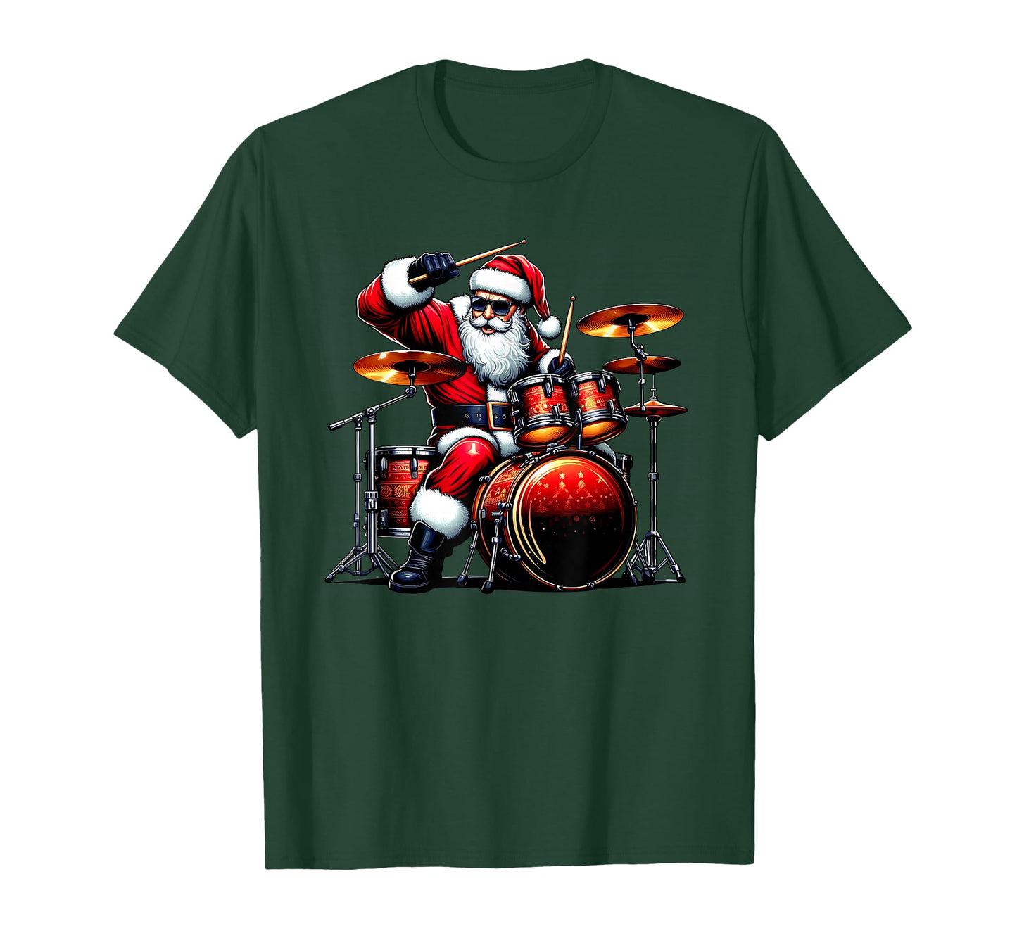 Drummer Santa Playing Drums Christmas Funny Drumming T-Shirt