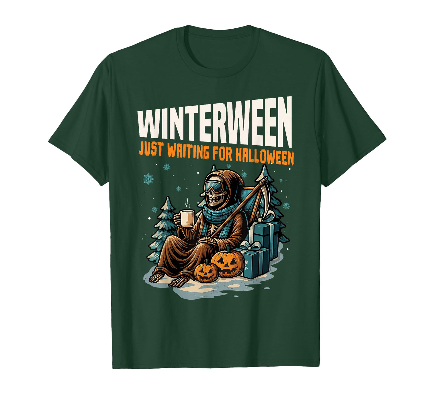 Winterween Just Waiting for Halloween Christmas Funny T-Shirt