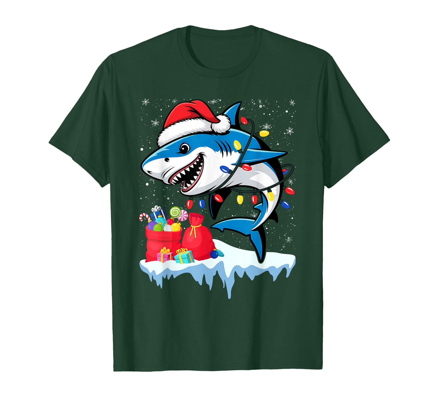 Shark Santa Hat Candy Cane Peppermint Candies Christmas T-Shirt
