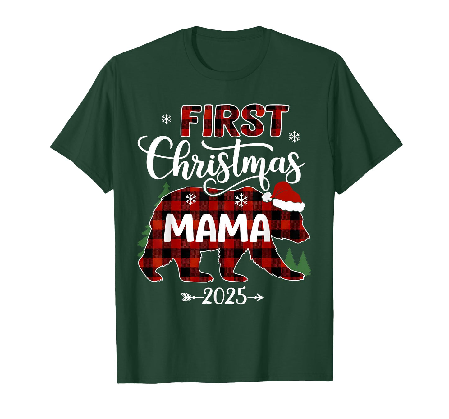 Pregnancy First Christmas Mama Red Plaid Bear Santa 2025 T-Shirt