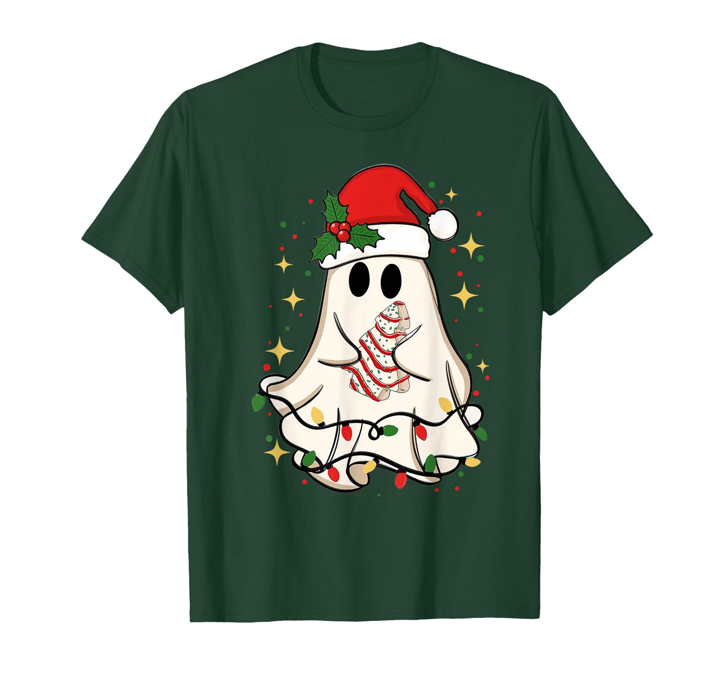 Ghost Christmas Tree Santa Spooky Spirit with Santa Hat T-Shirt