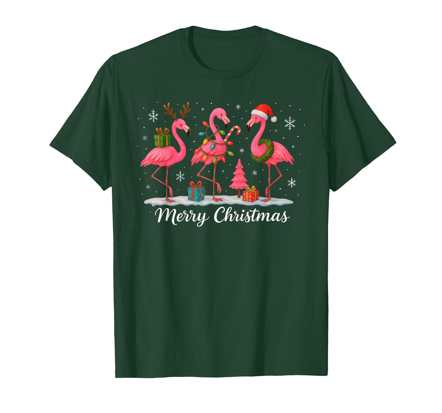 Merry Christmas Santa Flamingo Xmas Light Men Women Kid T-Shirt