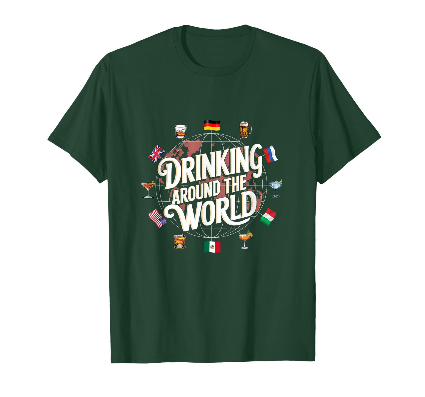Funny Drinking Around The World Drink T-Shirt - Funny Drinking Around The World Drink - Black - Unisex-Adults - Short Sleeve - T-Shirt - Polyester 100% - Modern Cartoon Round Collar - Small