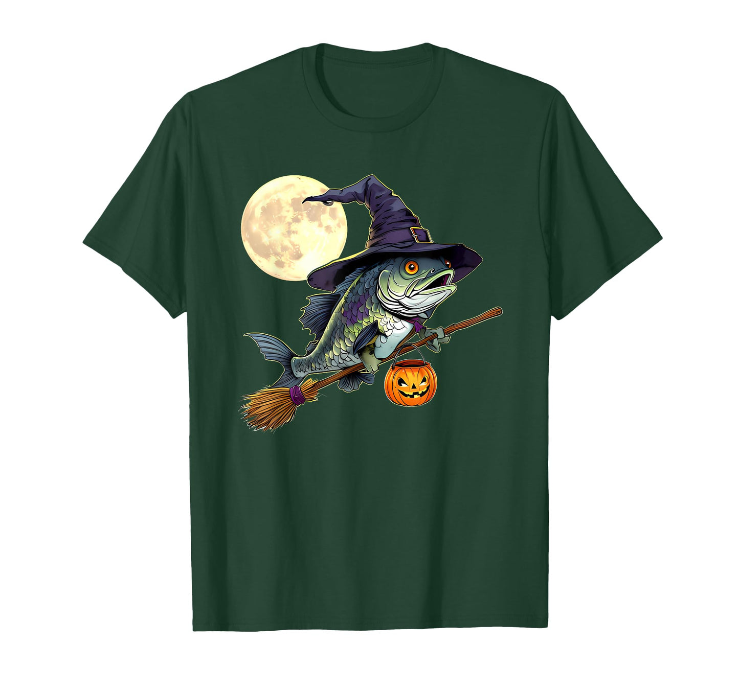 Funny Fish Witch Hat Pumpkin Halloween Costume T-Shirt