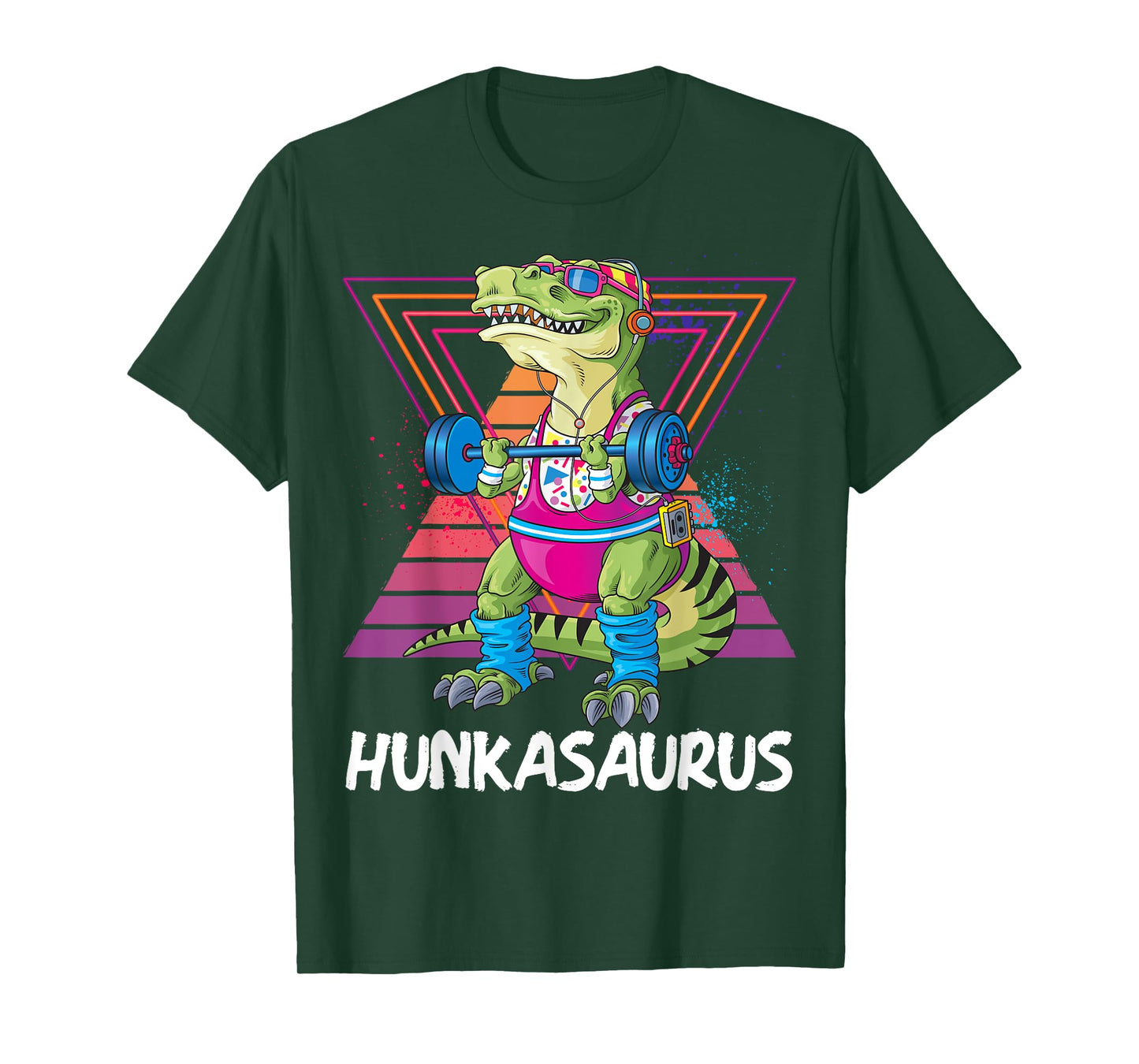 Hunkasaurus Retro Muscular Dinosaur T-Rex Gym Weightlift T-Shirt