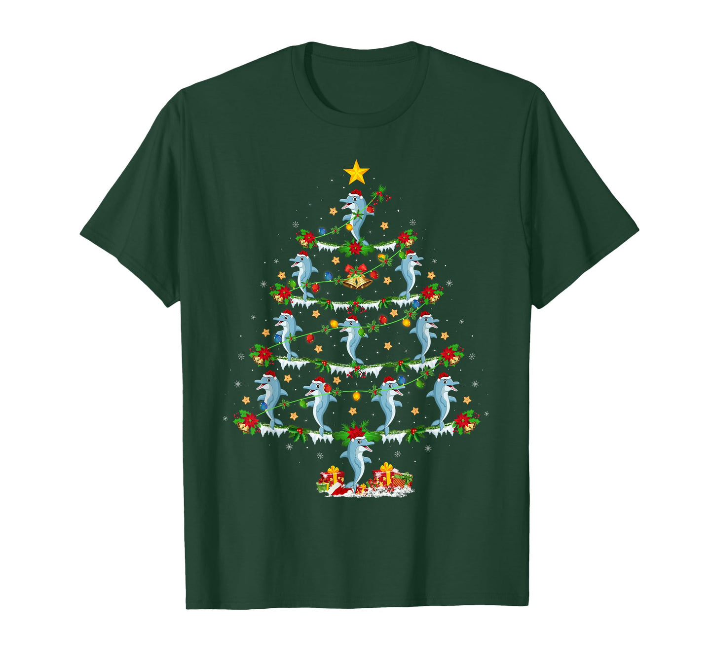 Dolphin Christmas Tree Lights Funny Sea Animal Xmas T-Shirt