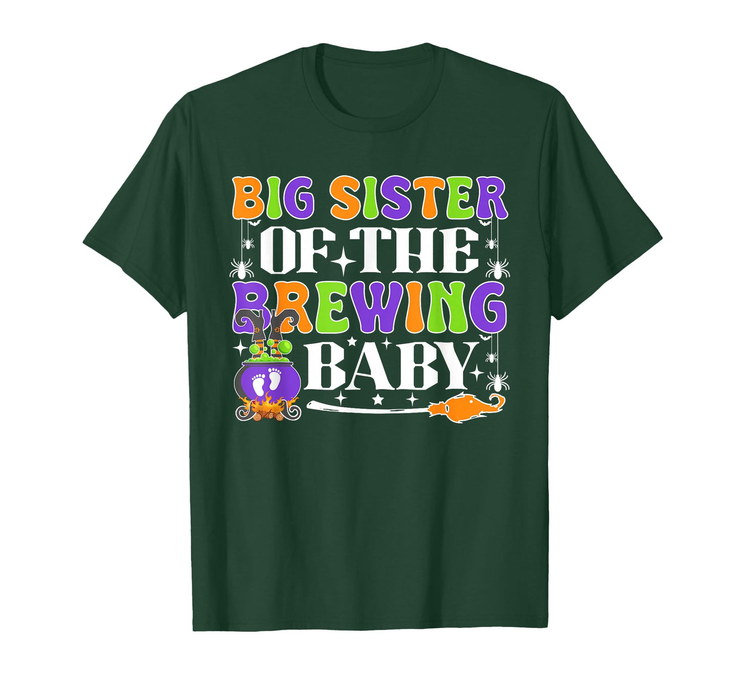 Big Sister of The Brewing Baby Halloween Witch Baby Shower T-Shirt