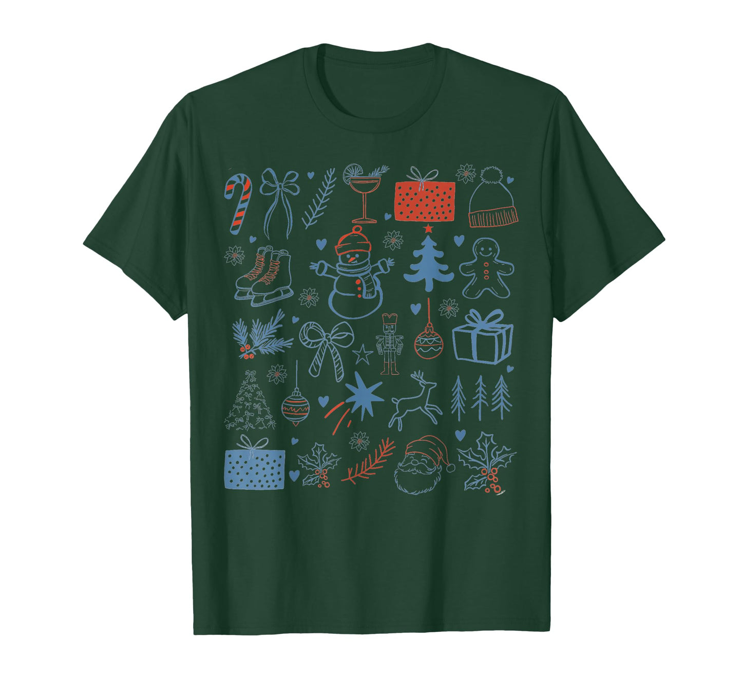 Retro Christmas Tree Santa Claus Festive Icons Xmas Cute T-Shirt