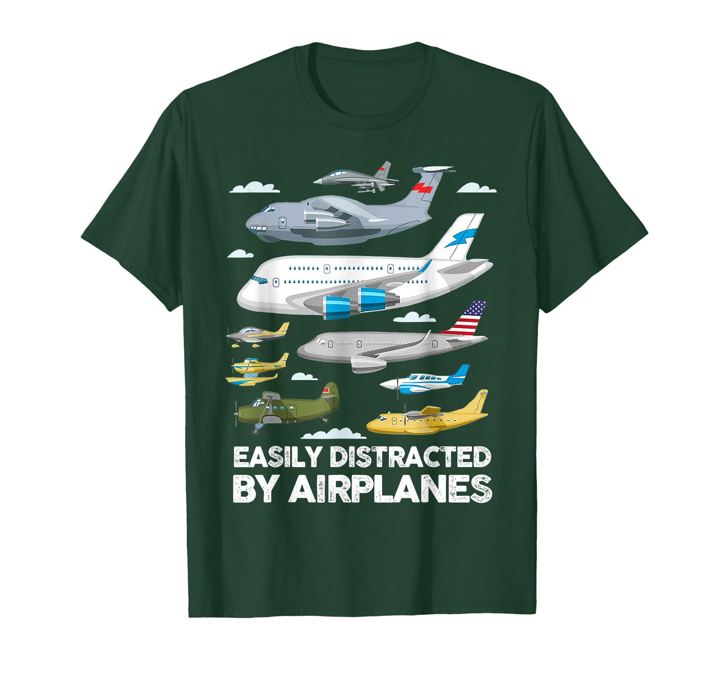 Men Boys Girls Kids Easily Distracted By Airplanes T-Shirt