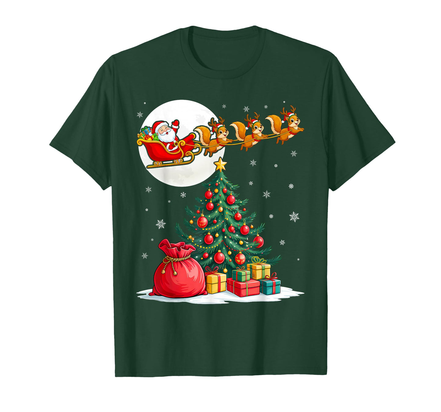 Santa Claus Squirrels Pulling Sleigh Christmas T-Shirt