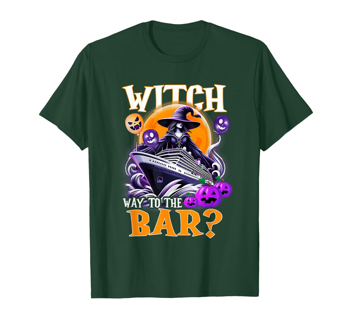 Purple Witch Way to a Bar Horror Halloween Cruising Ship T-Shirt
