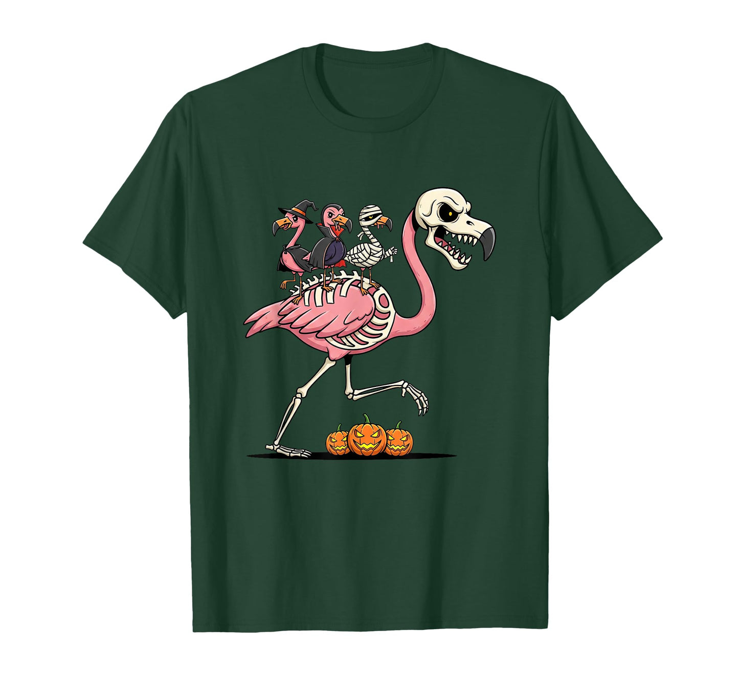 Flamingo Skeleton Mummy Witch Halloween Kids Mens Womens T-Shirt