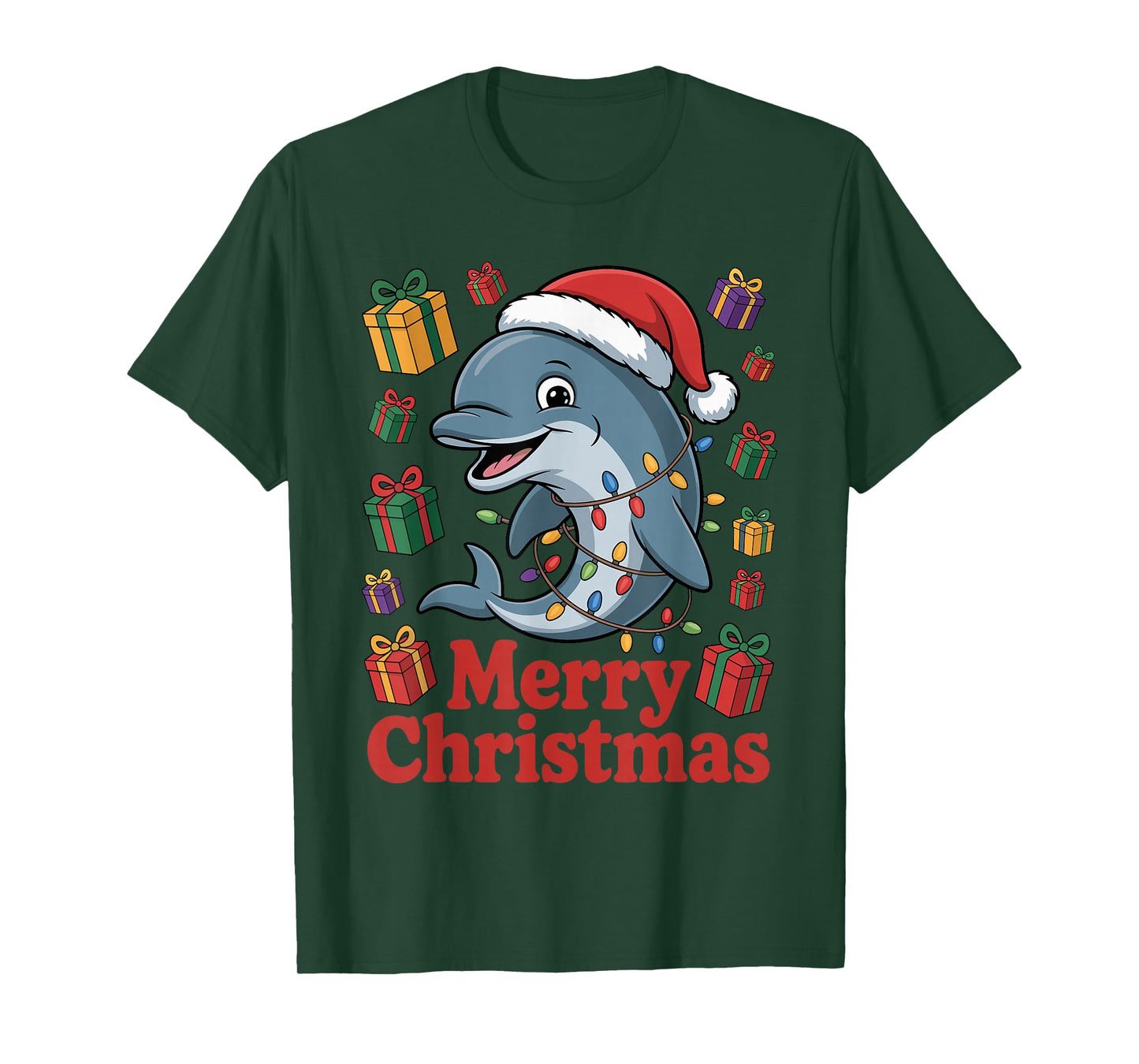 Dolphin Santa Hat Christmas Design Funny Marine Life Lovers T-Shirt