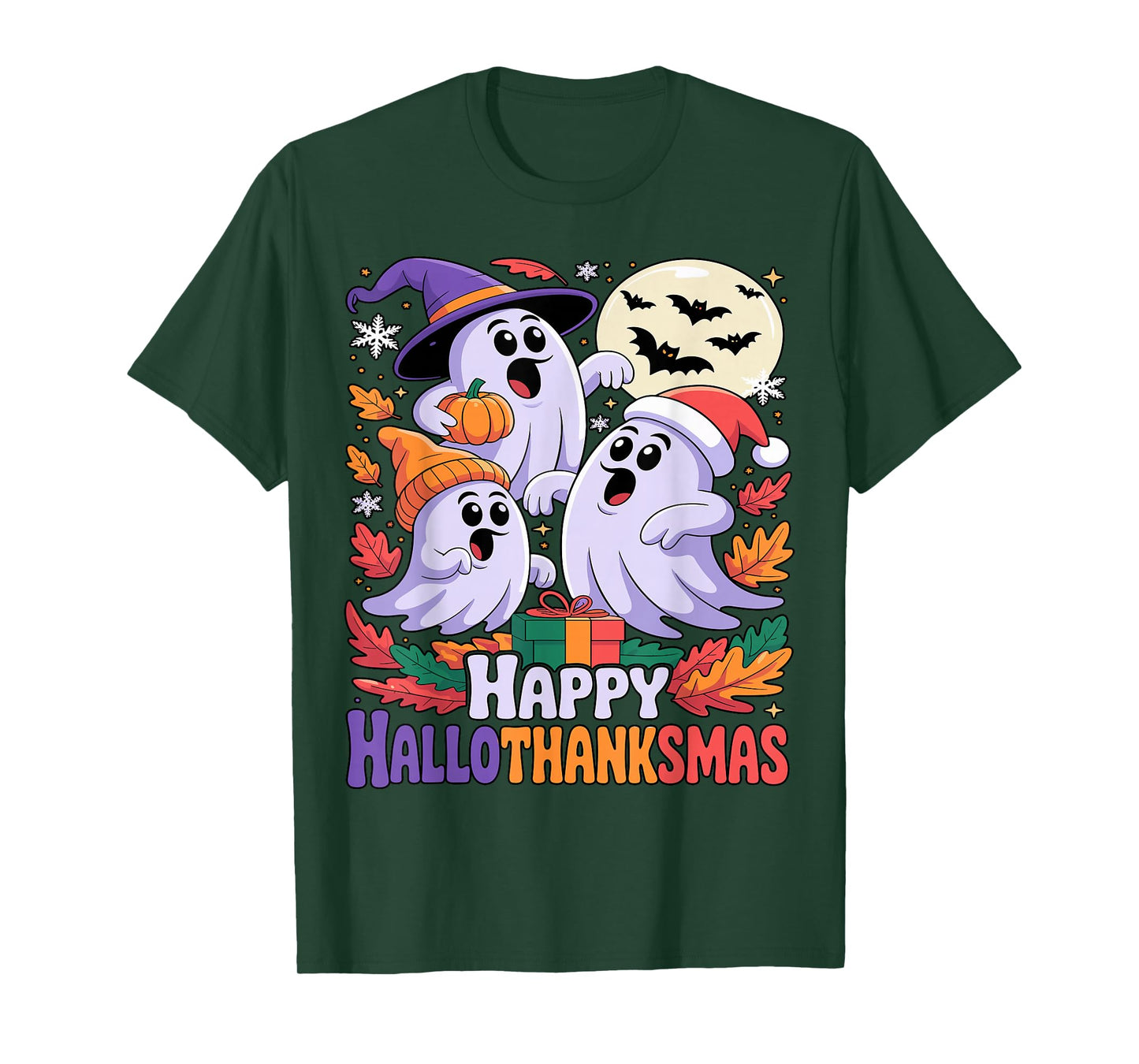 Happy Hallothanksmas Ghosts and Pumpkins T-Shirt
