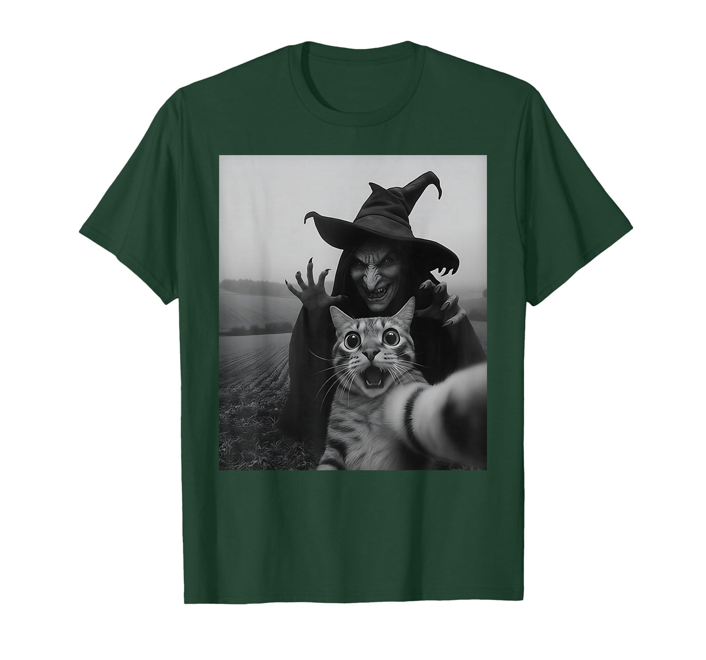 Halloween Cat Selfie with Witch T-Shirt