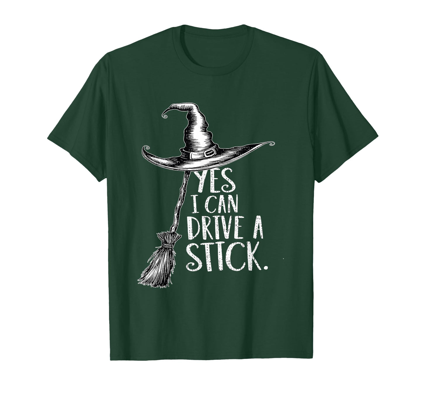 Vintage Yes I Can Drive A Stick Funny Halloween Spooky Witch T-Shirt