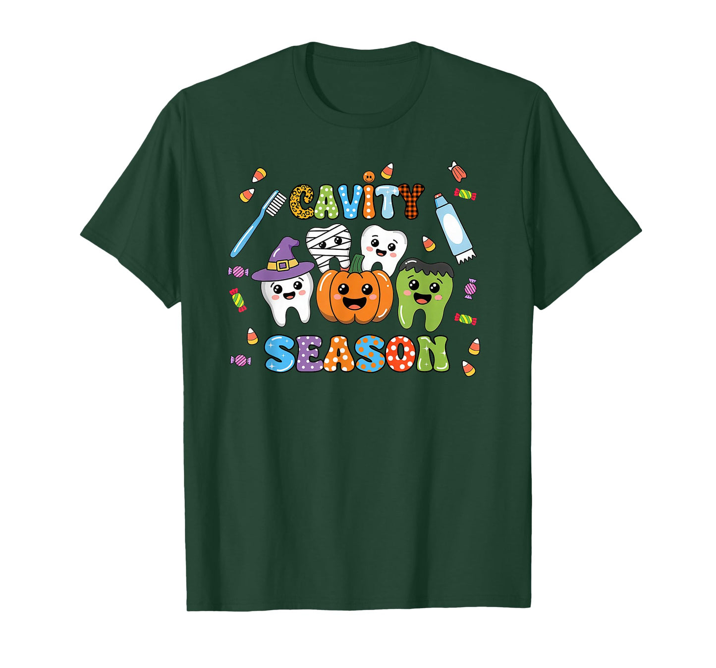 Groovy Retro Cavity Season Funny Tooth Squad Cute Halloween T-Shirt