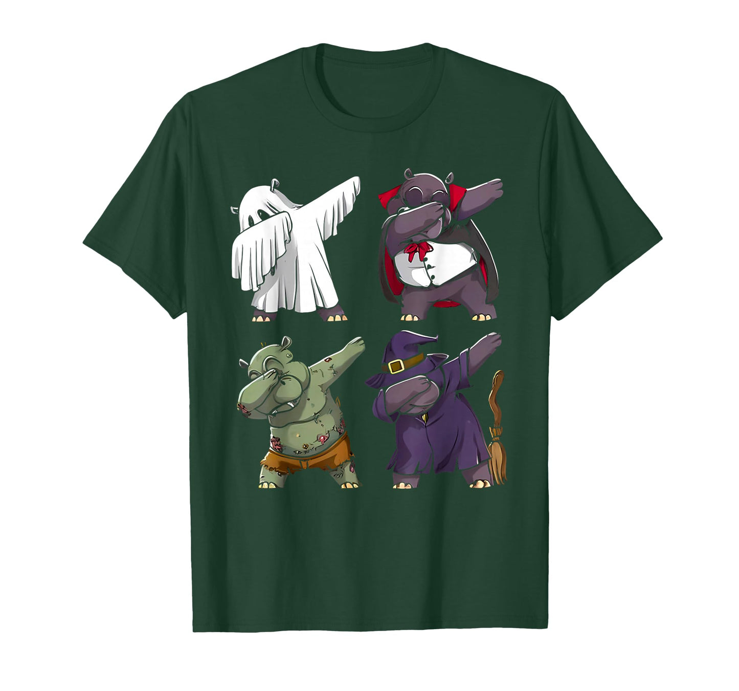 Funny Hippo Ghost Witch Dabbing Halloween Costume Boys Girls T-Shirt