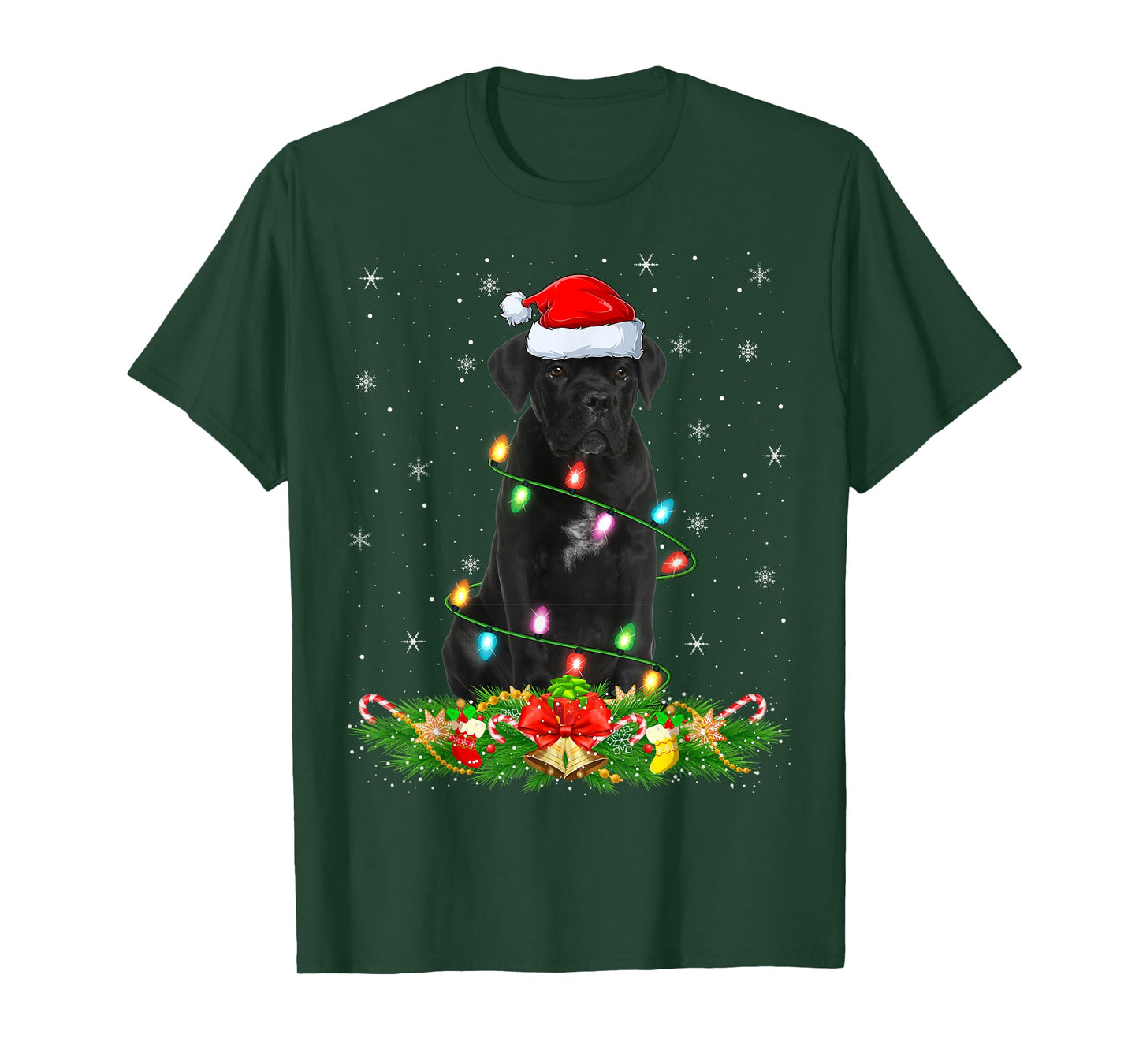 Cane Corso Dog Christmas Lights Funny Santa Hat Xmas T-Shirt