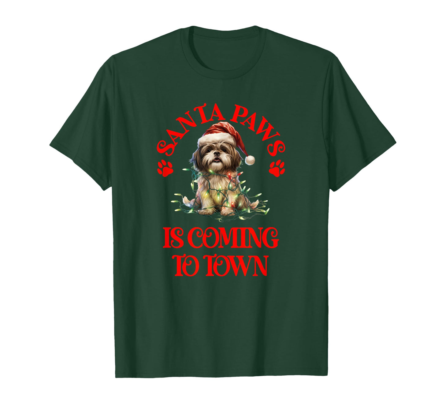 Santa Paws is Coming to Town with Christmas Lhaso Apso T-Shirt