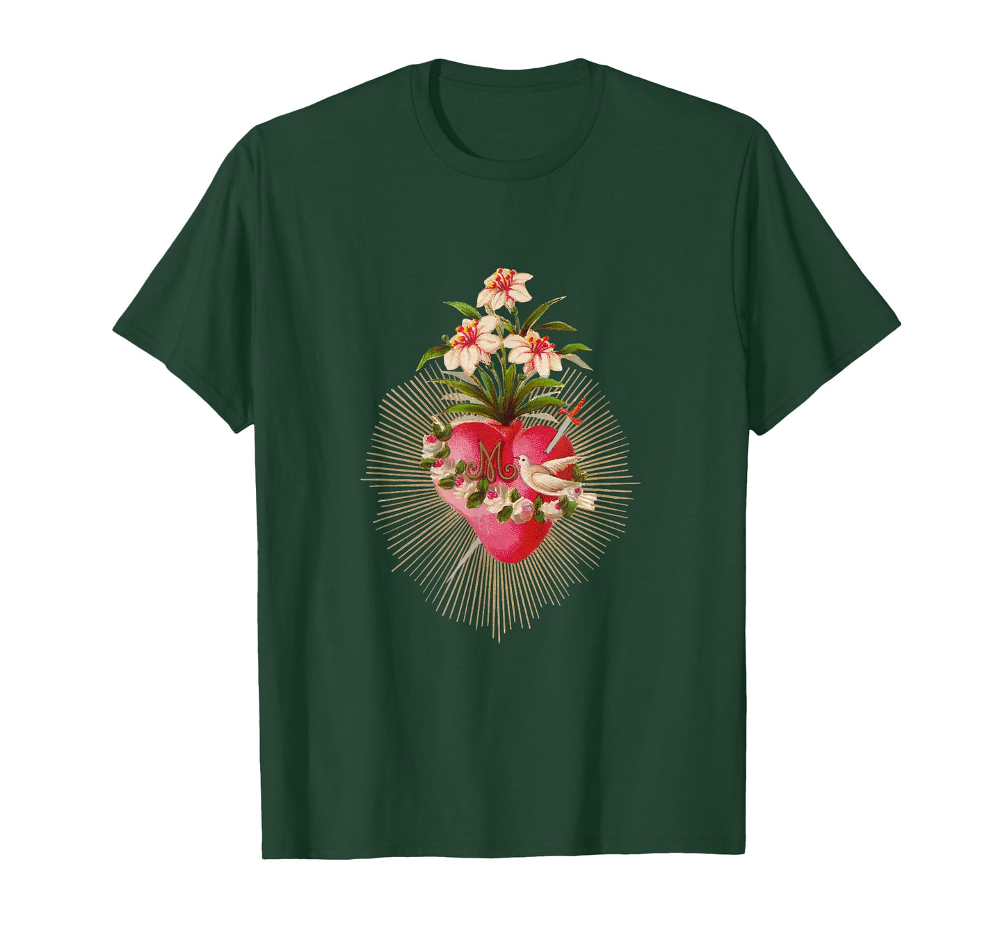 Immaculate Heart of Mary Vintage Lilies and Dove Catholic T-Shirt