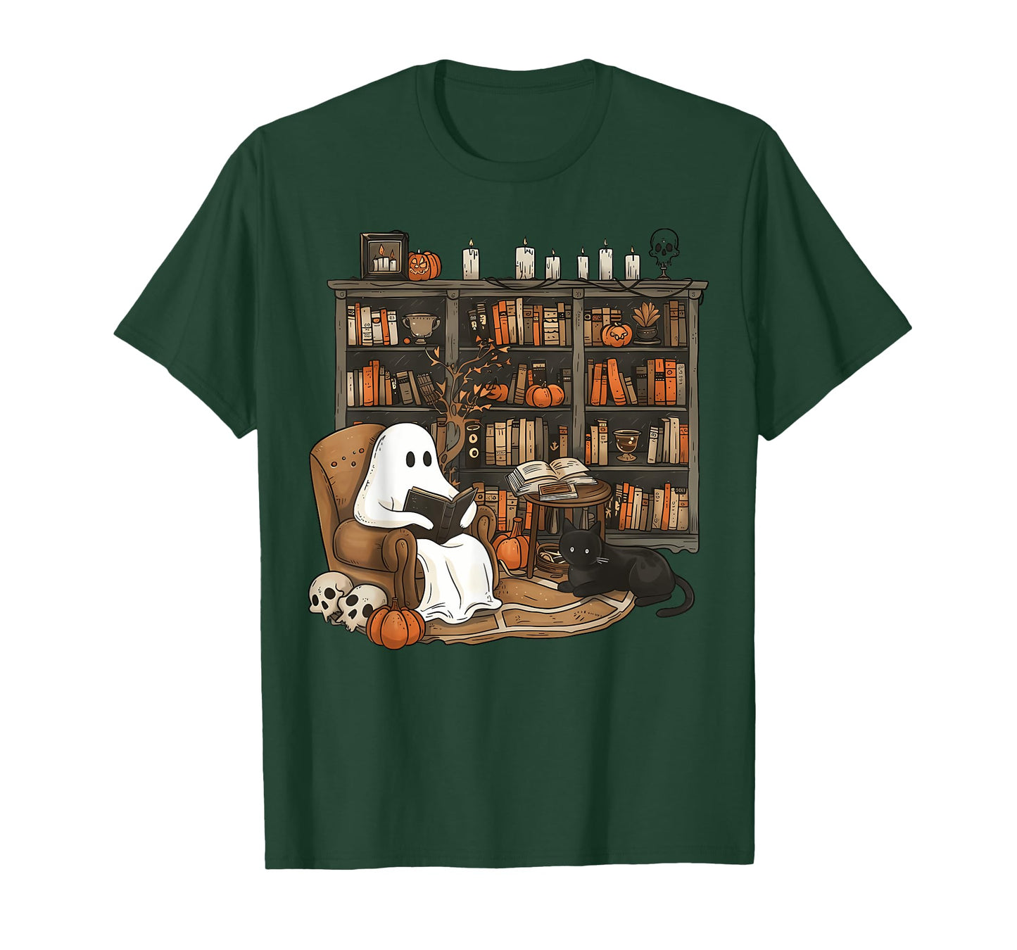 Vintage Ghost Reading Book Lovers Library Halloween Spooky T-Shirt