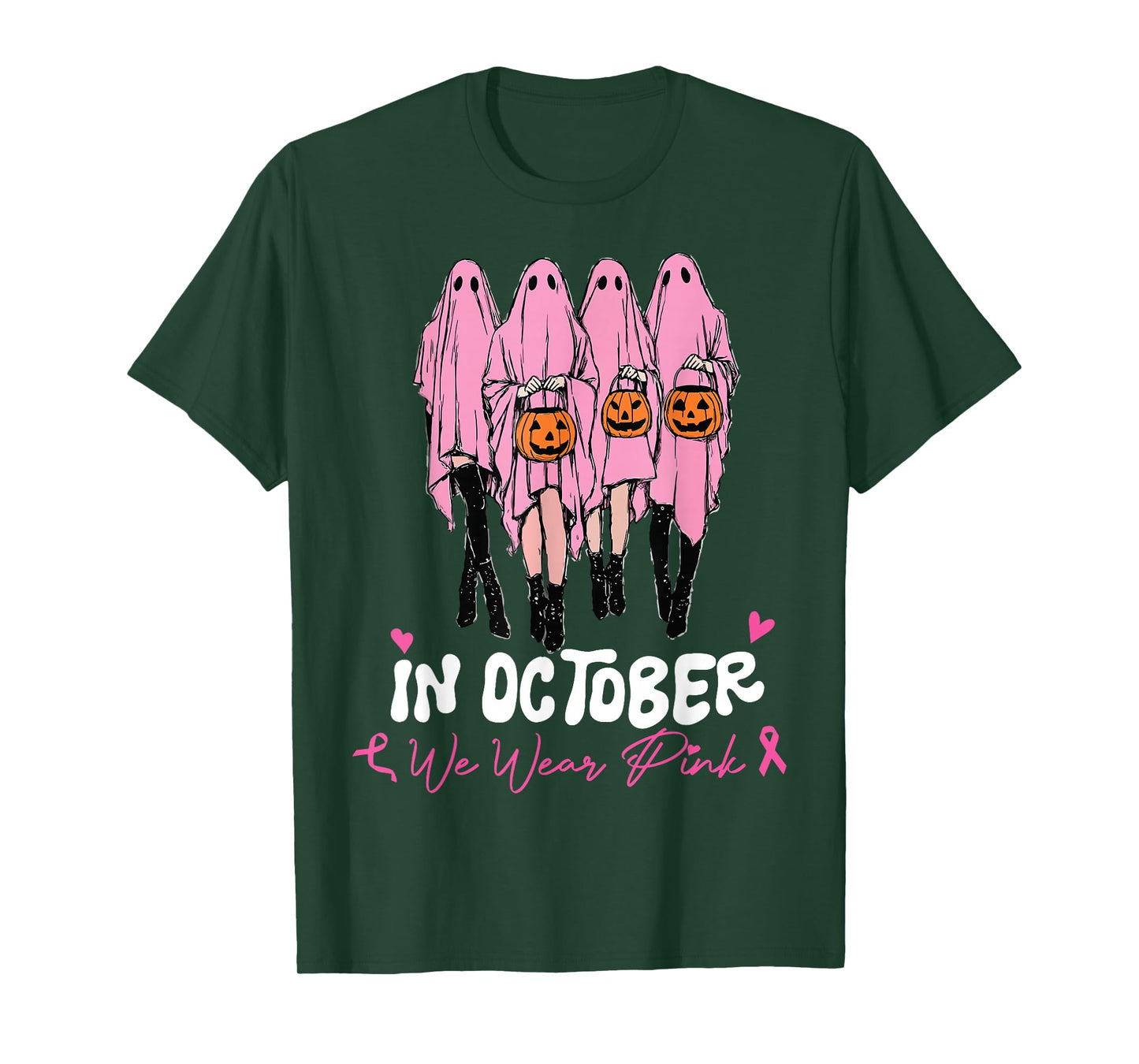 Halloween October We Wear Pink Breast Cancer Awareness Ghost T-Shirt