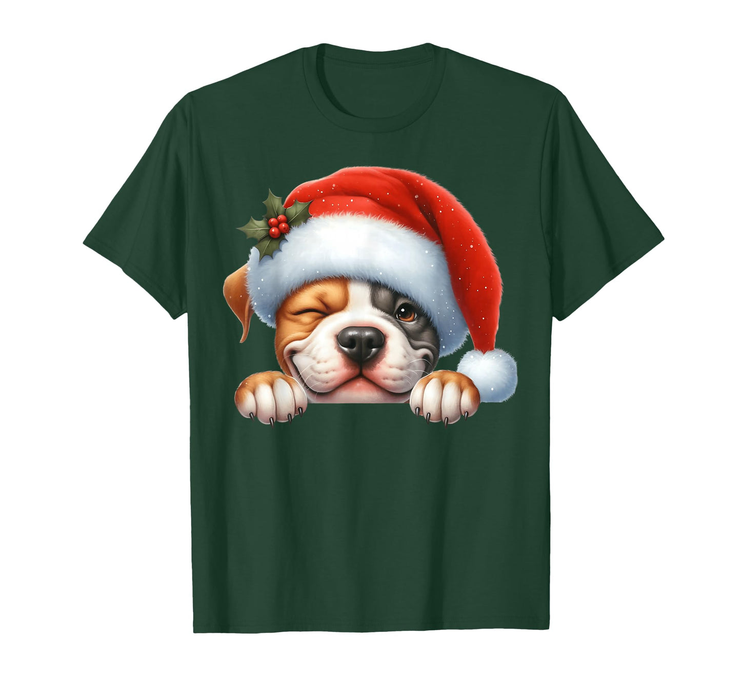 Pitbull Dog Christmas Santa Hat Dog Mom Dad T-Shirt