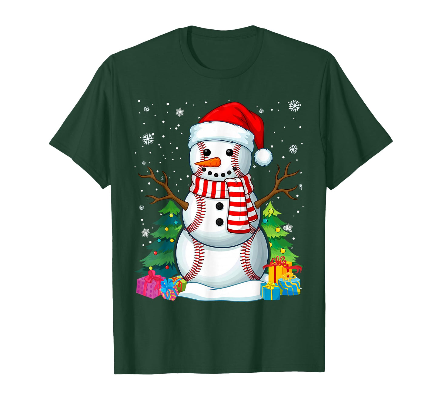 Ball Xmas Santa Snowman Baseball Christmas T-Shirt