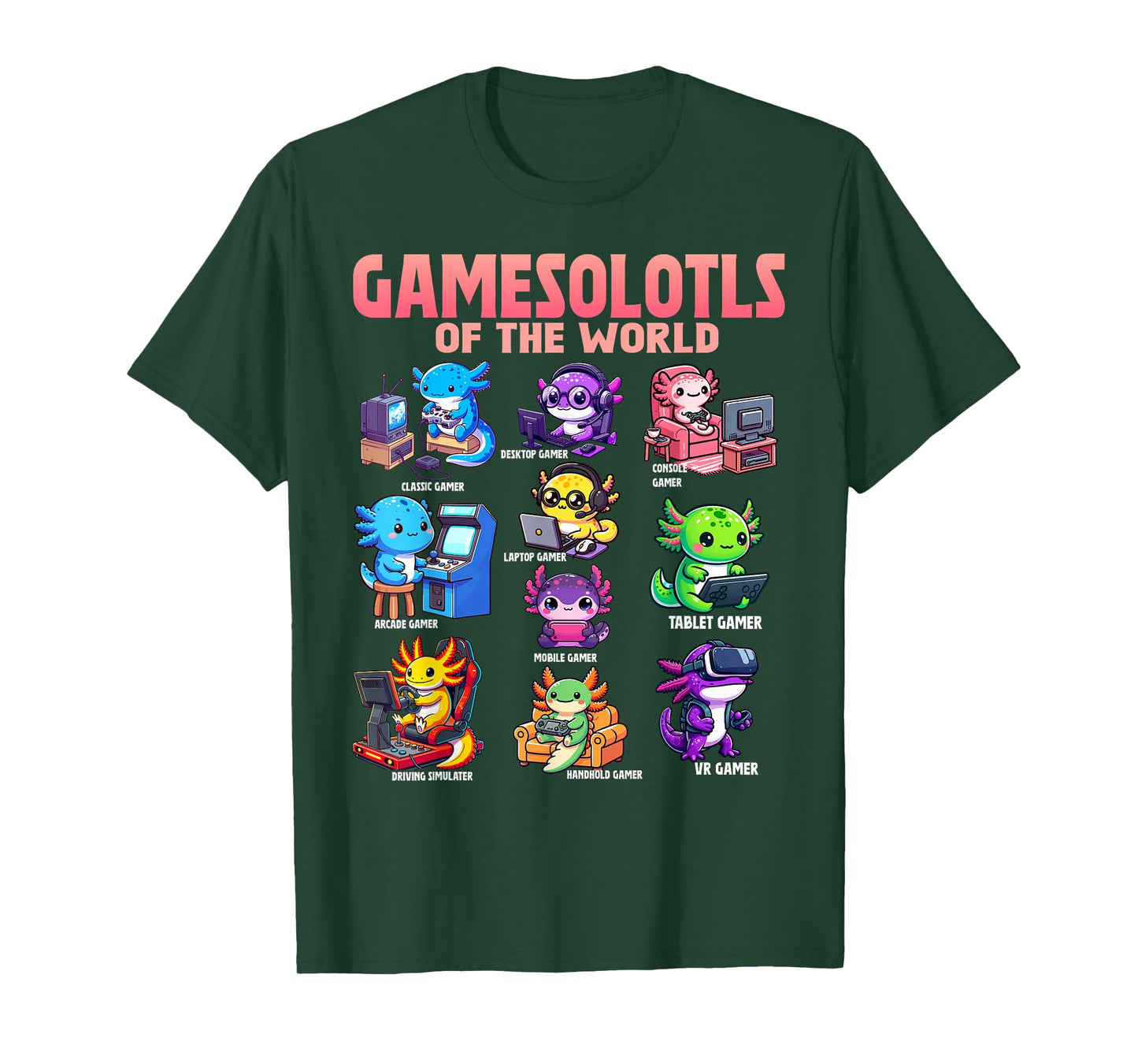 Gamesolotls of the World Diverse Gamer Axolotl Animals T-Shirt