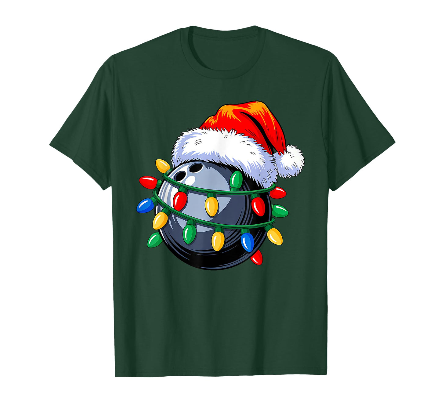 Bowling Ball Santa Hat Christmas Bowling Xmas Lights T-Shirt