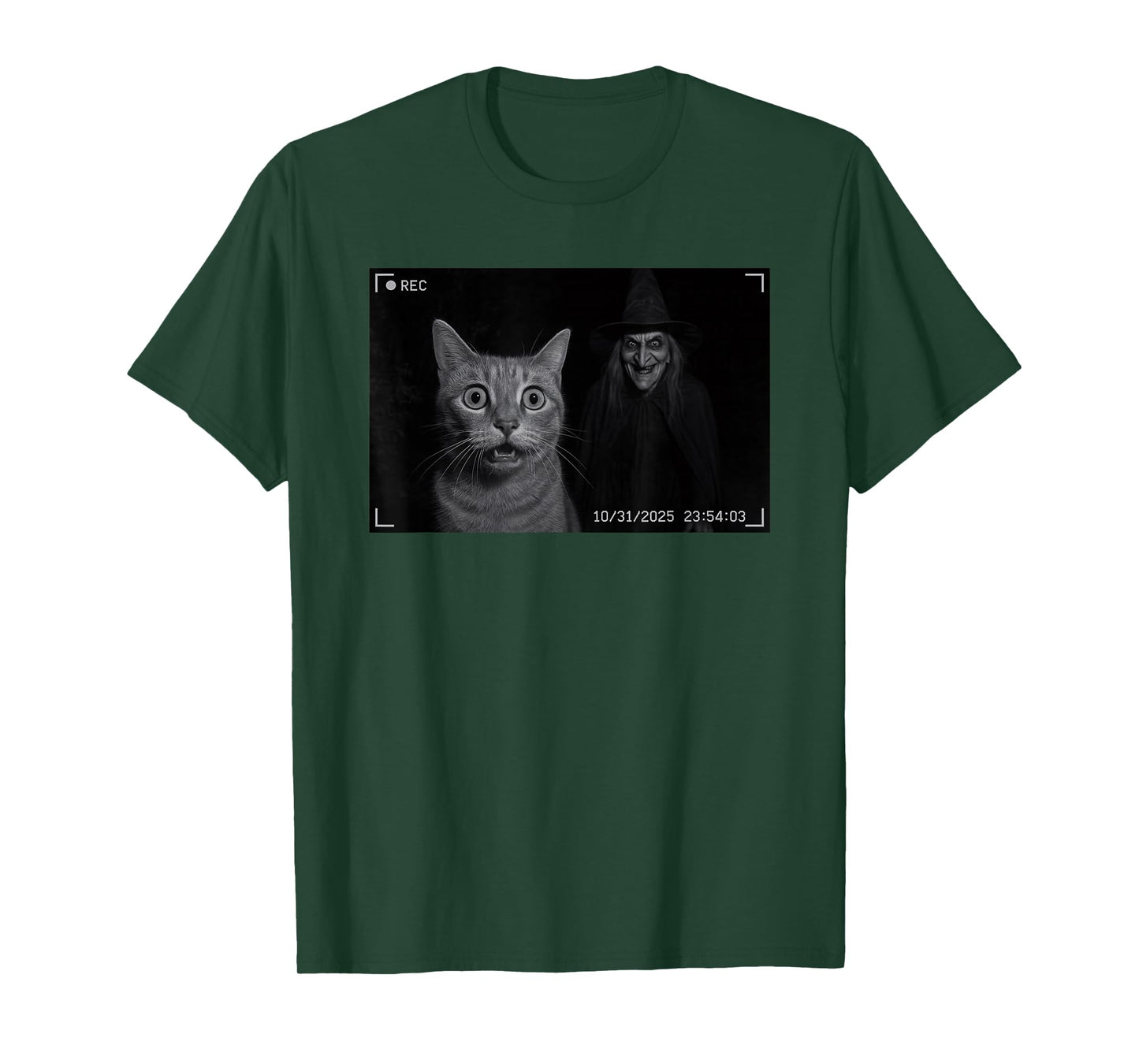 Funny Cat On Security Camera with Witch Halloween T-Shirt