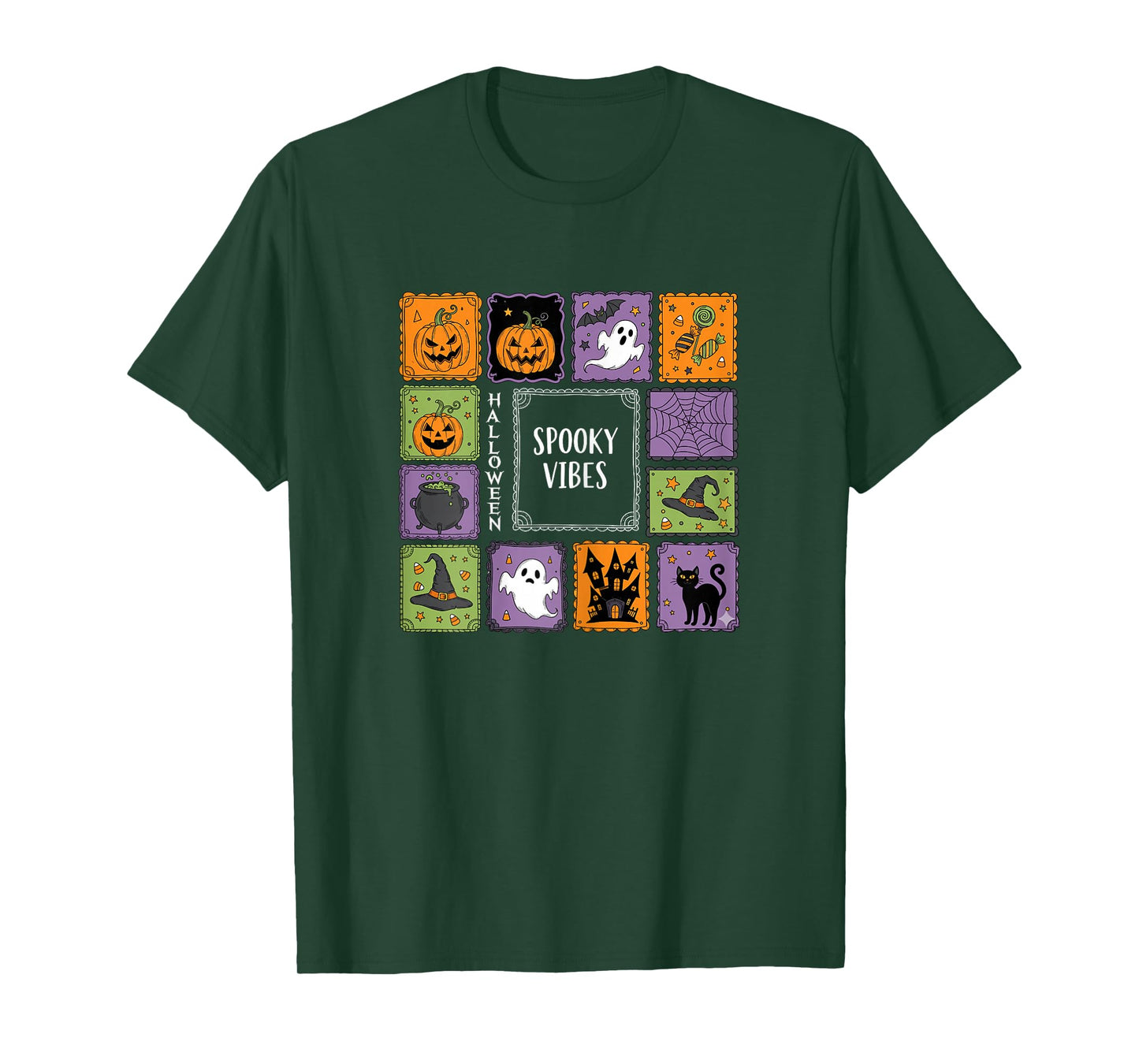 Spooky Vibes Halloween Pumpkins Ghost Black Haunted House T-Shirt