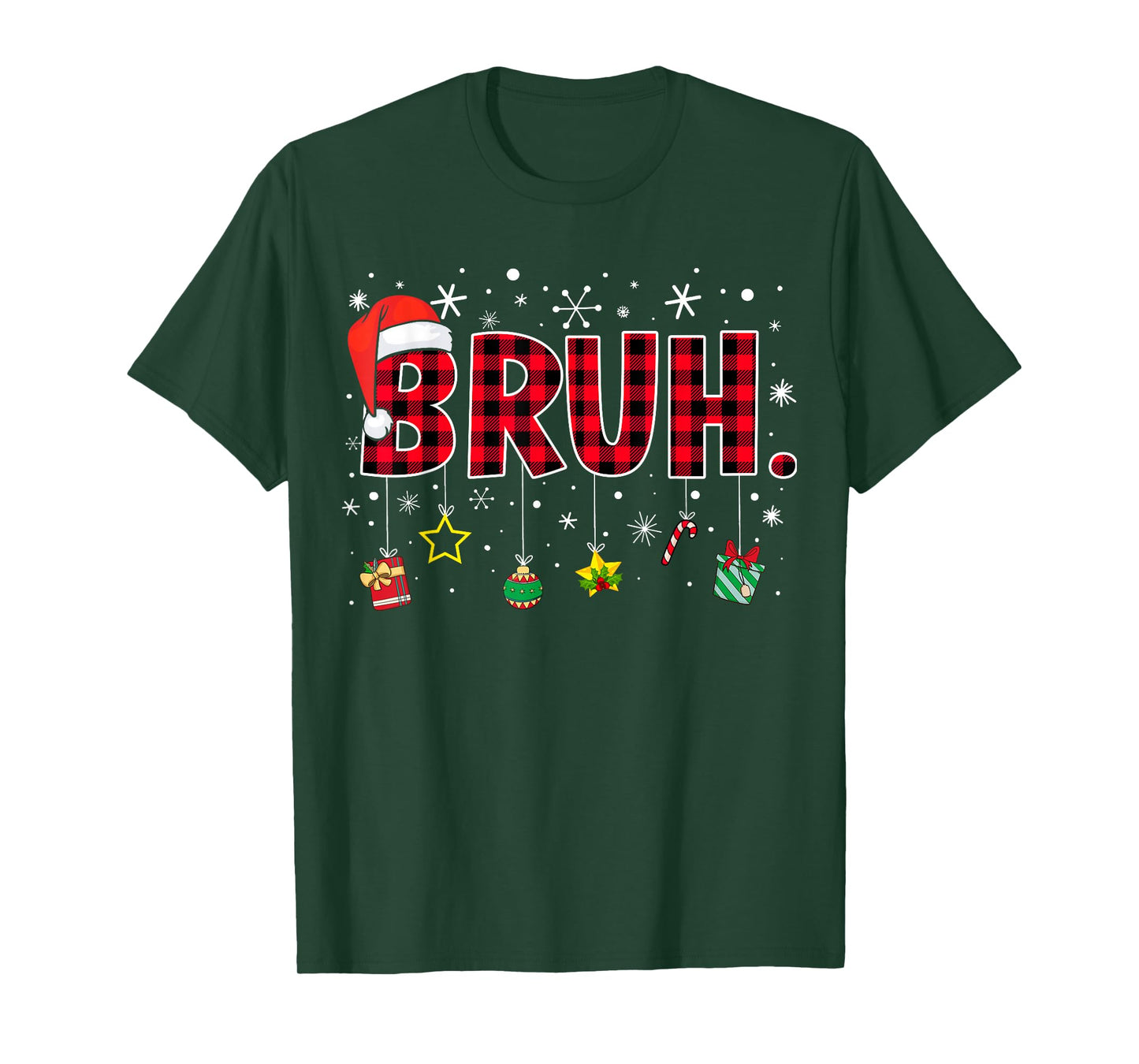 Bruh Funny Christmas Red Plaid Teens Boys Kids Xmas Pajamas T-Shirt