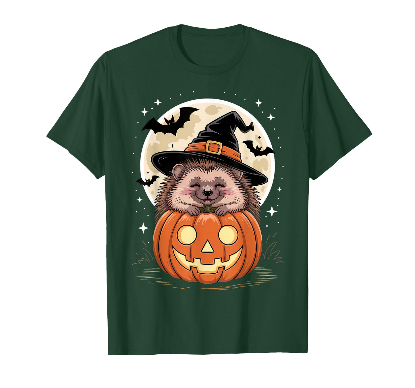 Halloween Hedgehog Witch Hat Pumpkin Spooky T-Shirt