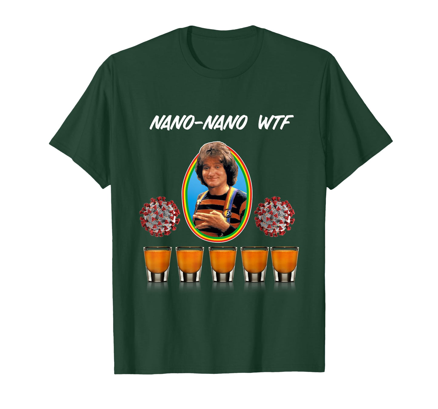 Funny Mork Drinking Shots 80s Mindy Sarcasm Novelty T-Shirt