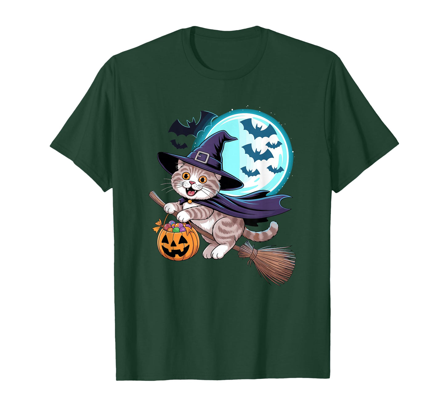 Halloween Witch Scottish Fold Moon Coupari T-Shirt
