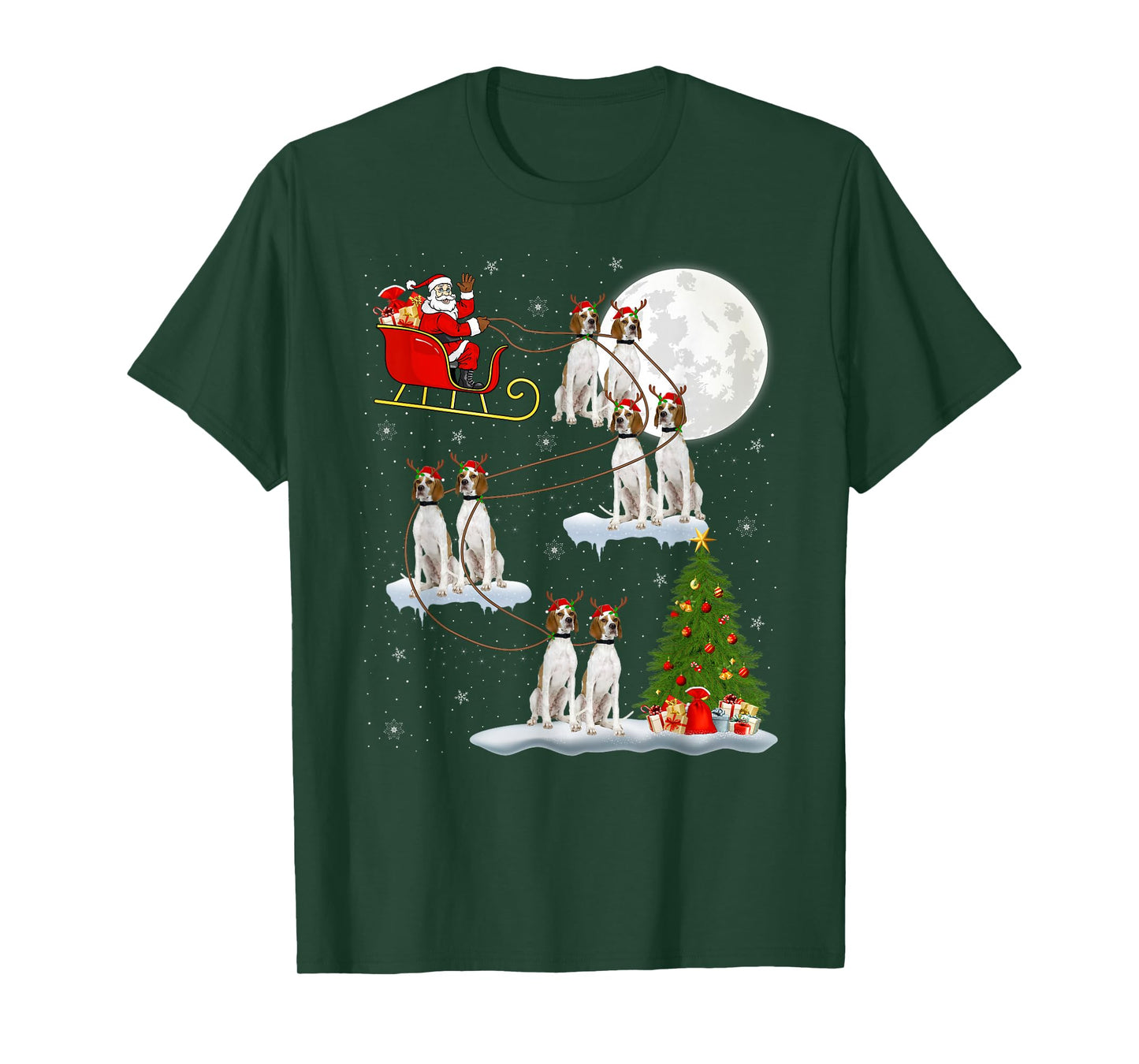 English Pointer Dog Santa Sleigh Flying Funny Christmas T-Shirt