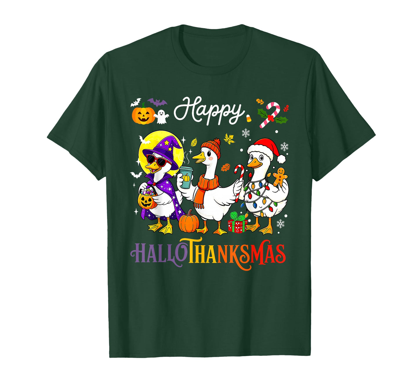 Gooses Halloween Thanksgiving Christmas Happy HalloThanksMas T-Shirt