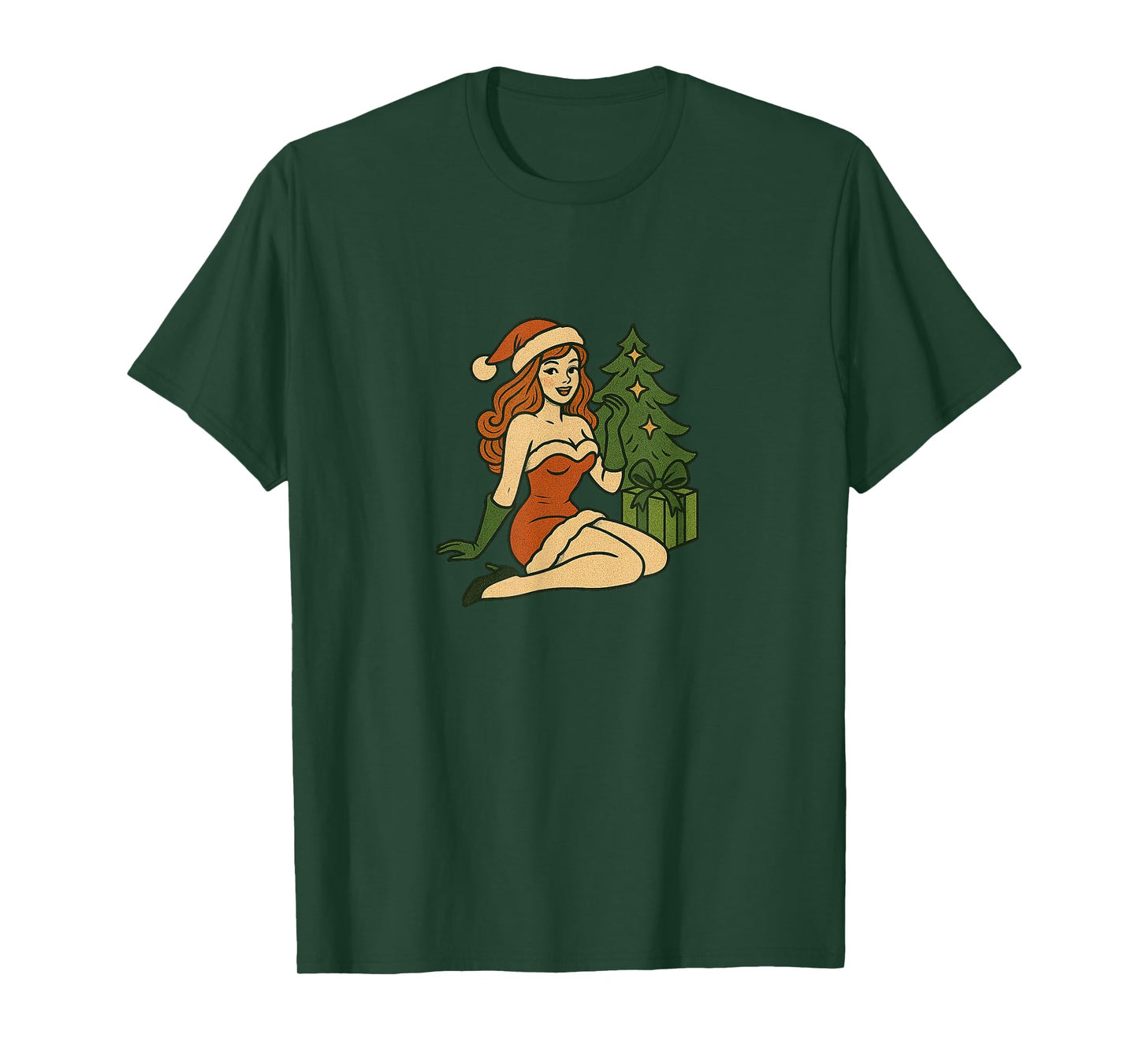 Vintage Merry Christmas Pinup Girl Holiday Retro Art T-Shirt