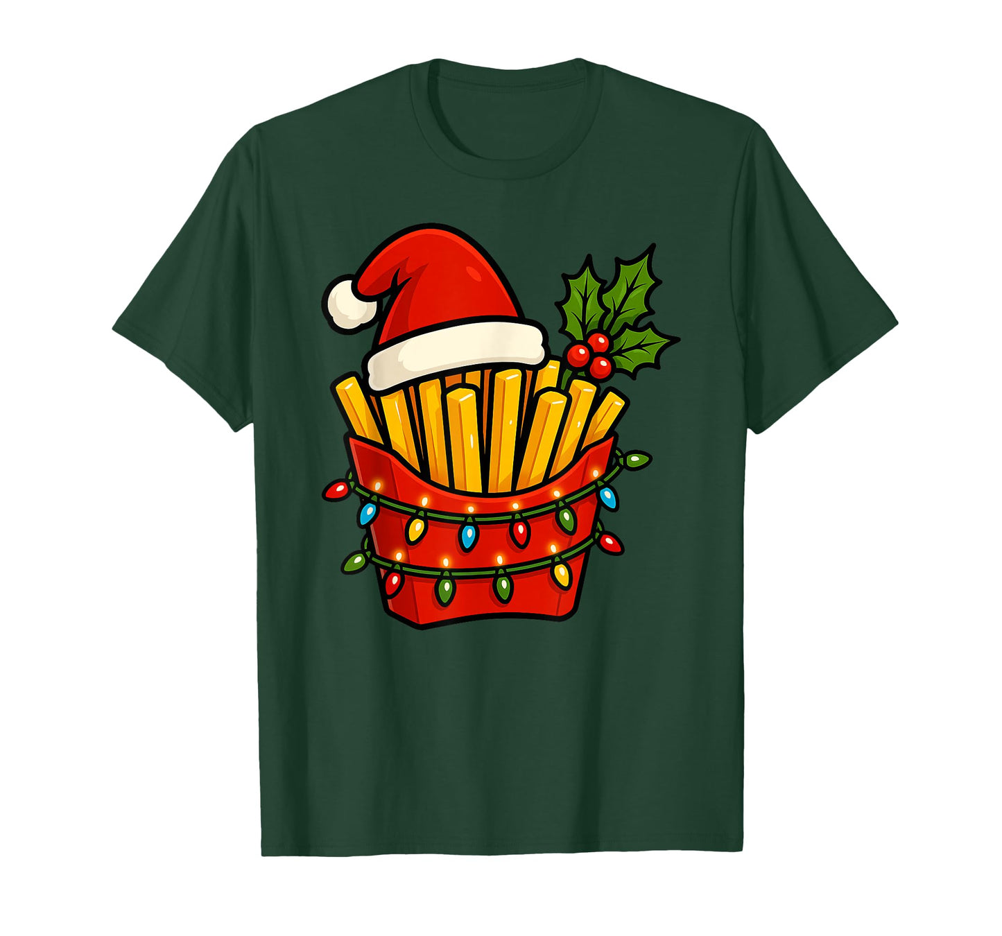 French Fries Merry Christmas Santa Hat Xmas Boys Girls Kids T-Shirt